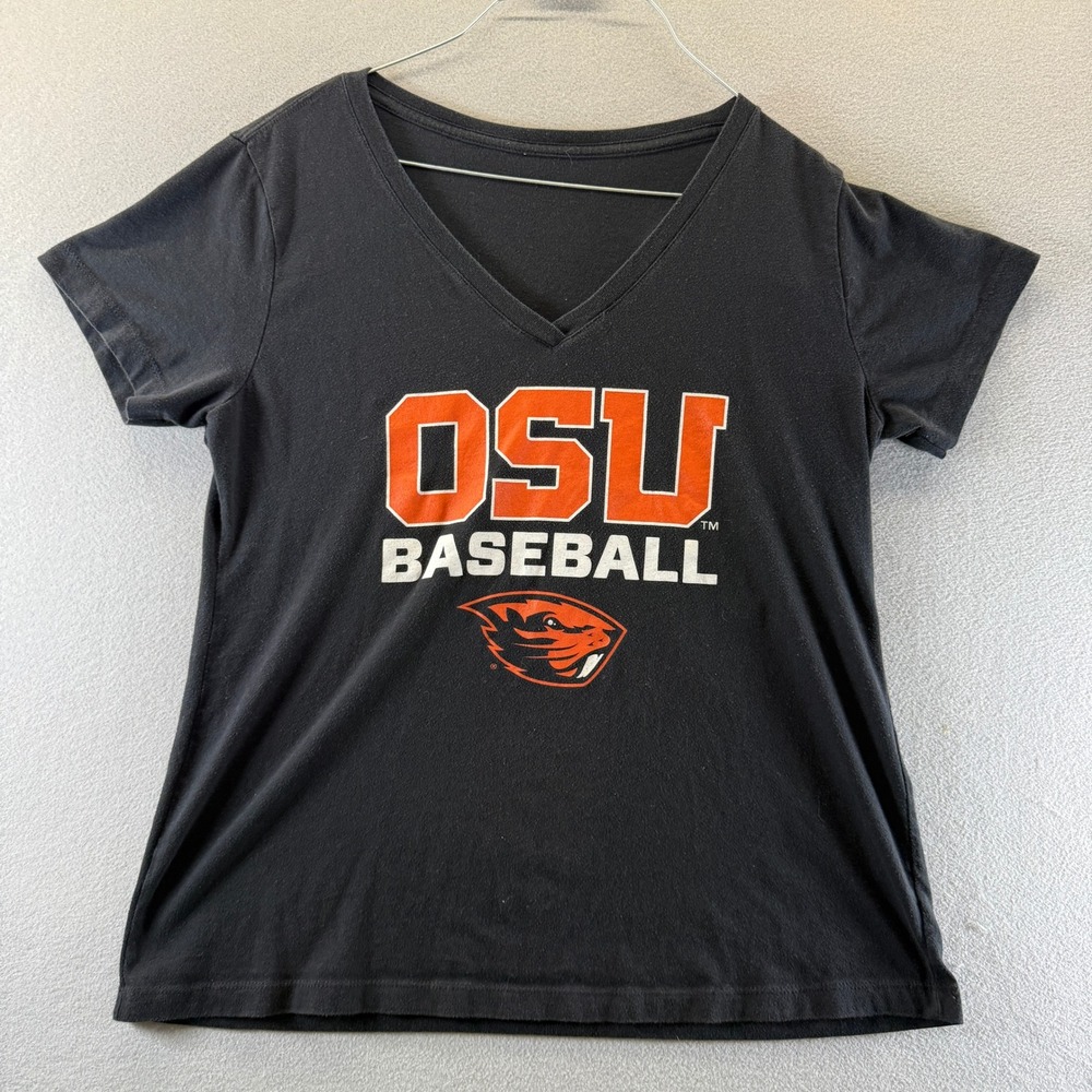 Oregon State University OSU Beavers Baseball V-Neck Graphic T-Shirt Black Mens M